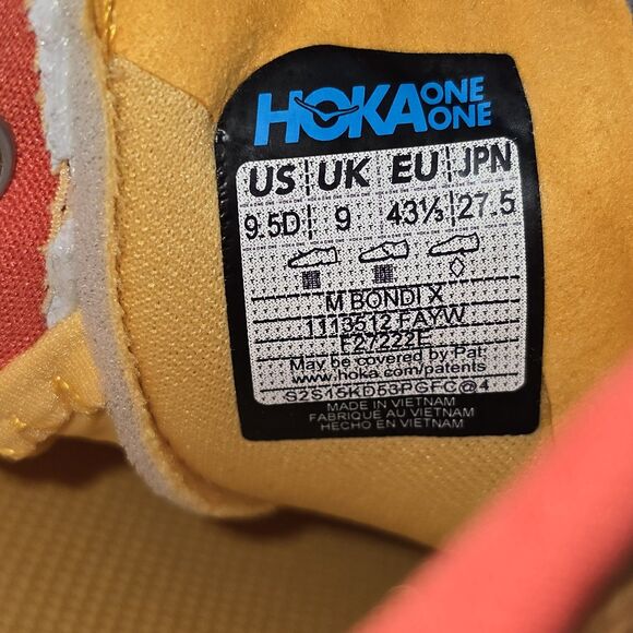 Hoka One One Bondi X Men\'s Size 9.5D Fiesta Amber Yellow Running Shoes NEW W BOX main image 6